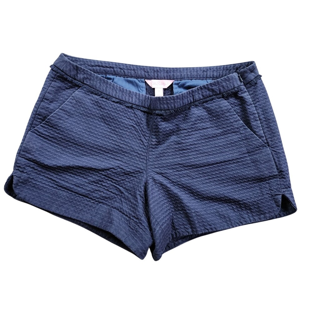 Lilly Pulitzer Shorts Womens 2 Navy Blue Textured 100% Cotton Flat Front Zip-Fly
